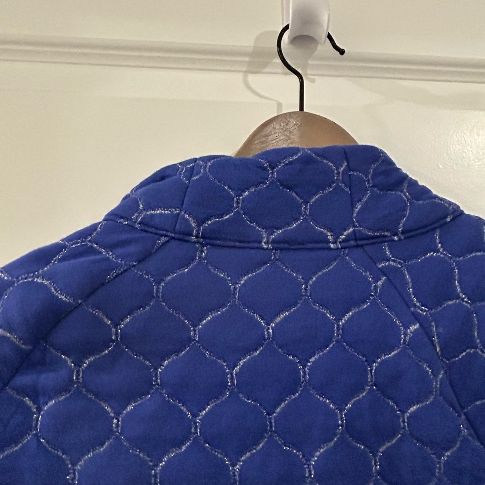 Talbots Metallic Asymmetrical Zip Quilted Pullover Blue Silver Size MP Petite - Picture 9 of 16